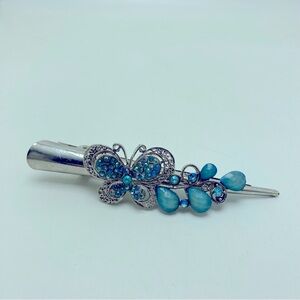 Vintage Silver Hair Clip With Blue Lucite Stones